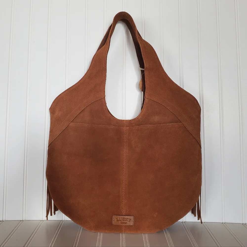 Lucky Brand Nyra Brown Fringe Suede Tote Bag NWT - Picture 2 of 9